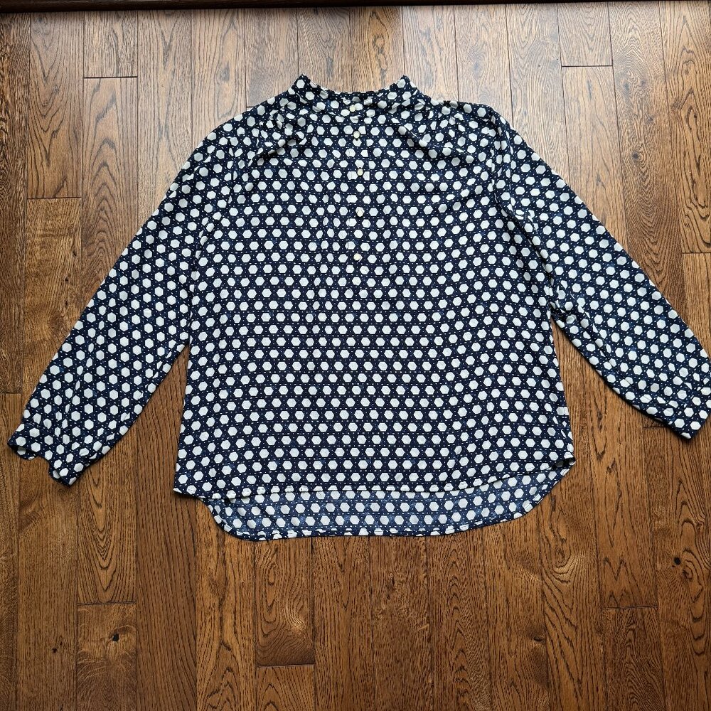 Anne Klein Geometric Print 1/4 Button-Up Blouse Office Wear Career Professional